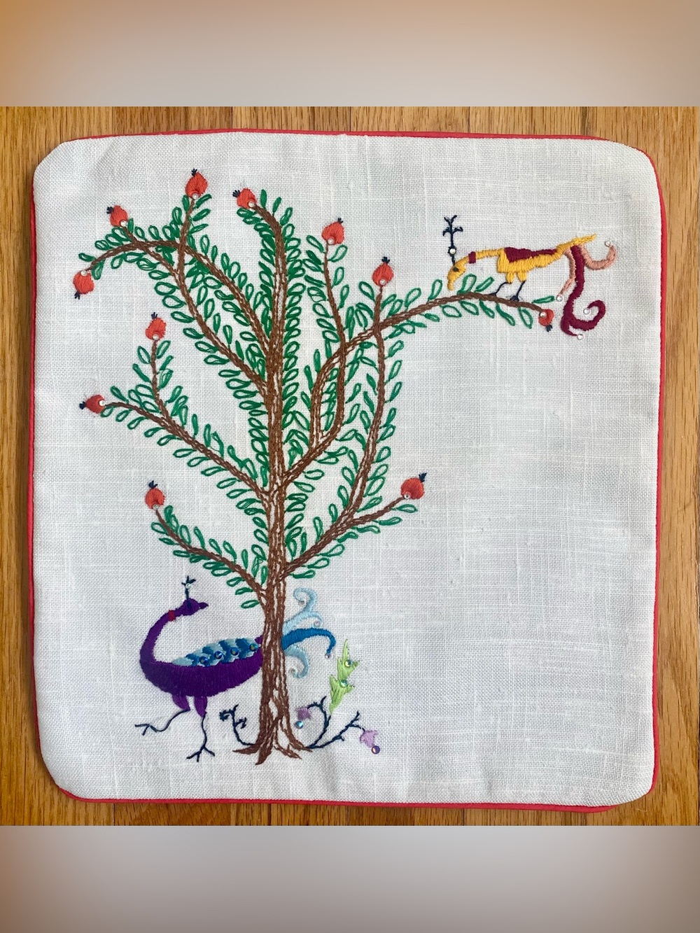 Vintage-Inspired Embroidered BIRD Linen Lingerie Case Hosiery Travel Storage
